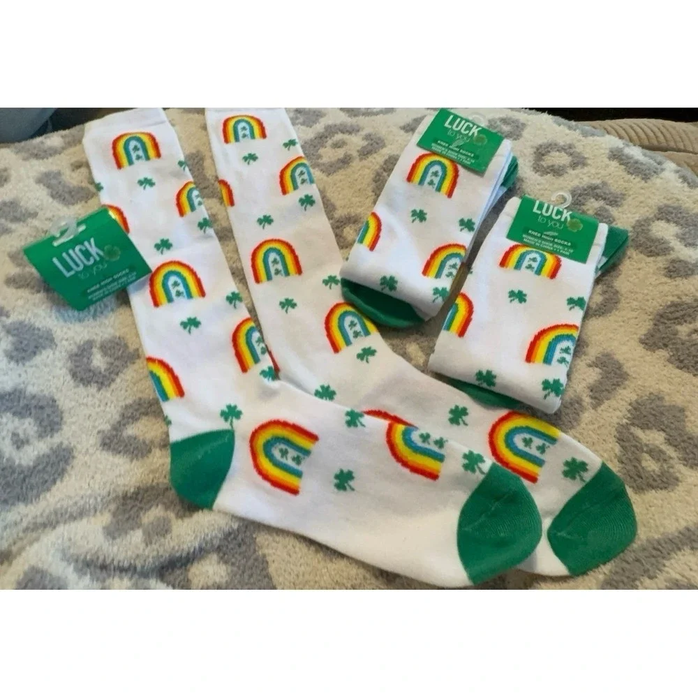 NEW 3 pairs of women's size 4-10 rainbow and shamrock knee high socks! So cute!